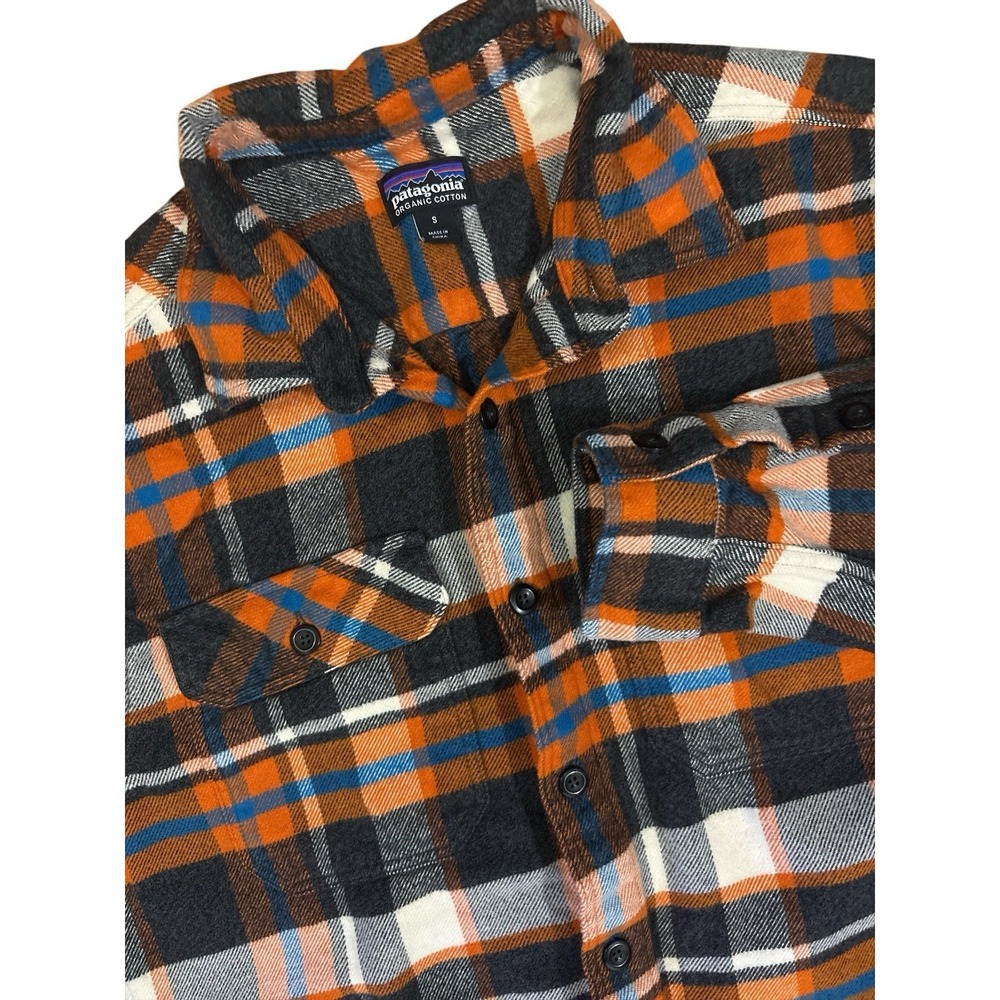 Patagonia Midweight Fjord Organic Cotton Flannel Plaid Shirt‎ Men's SMALL ORANGE
